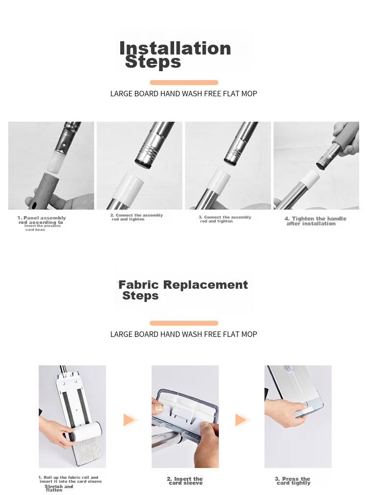Youjialiangpin Flat Mop, 40CM Handle Length, 135CM Total Length, 3 Cloths Included, Household All-In Mop without Hand Washing, Comes with Bucket, Washing Machine Mop Set 31
