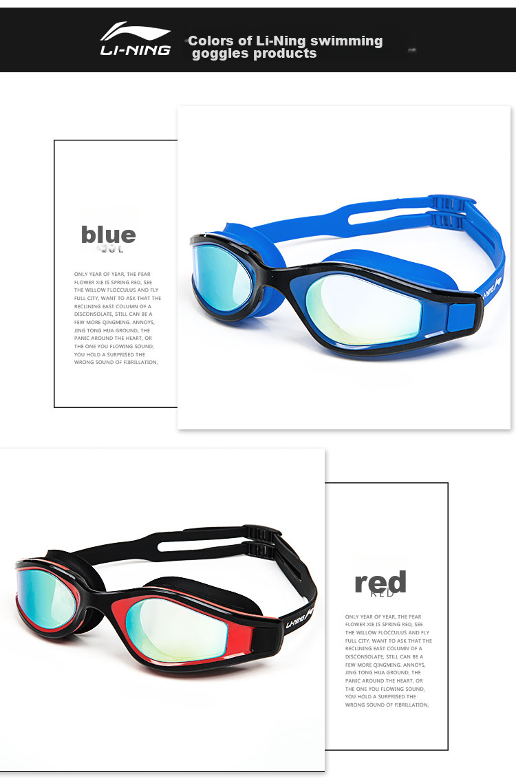 Li-Ning Swimming Goggles for Men And Women, Adult High Definition Waterproof Anti-Fog Large Frame Electroplated Swim Glasses LSJN598-1 Black And Red 20