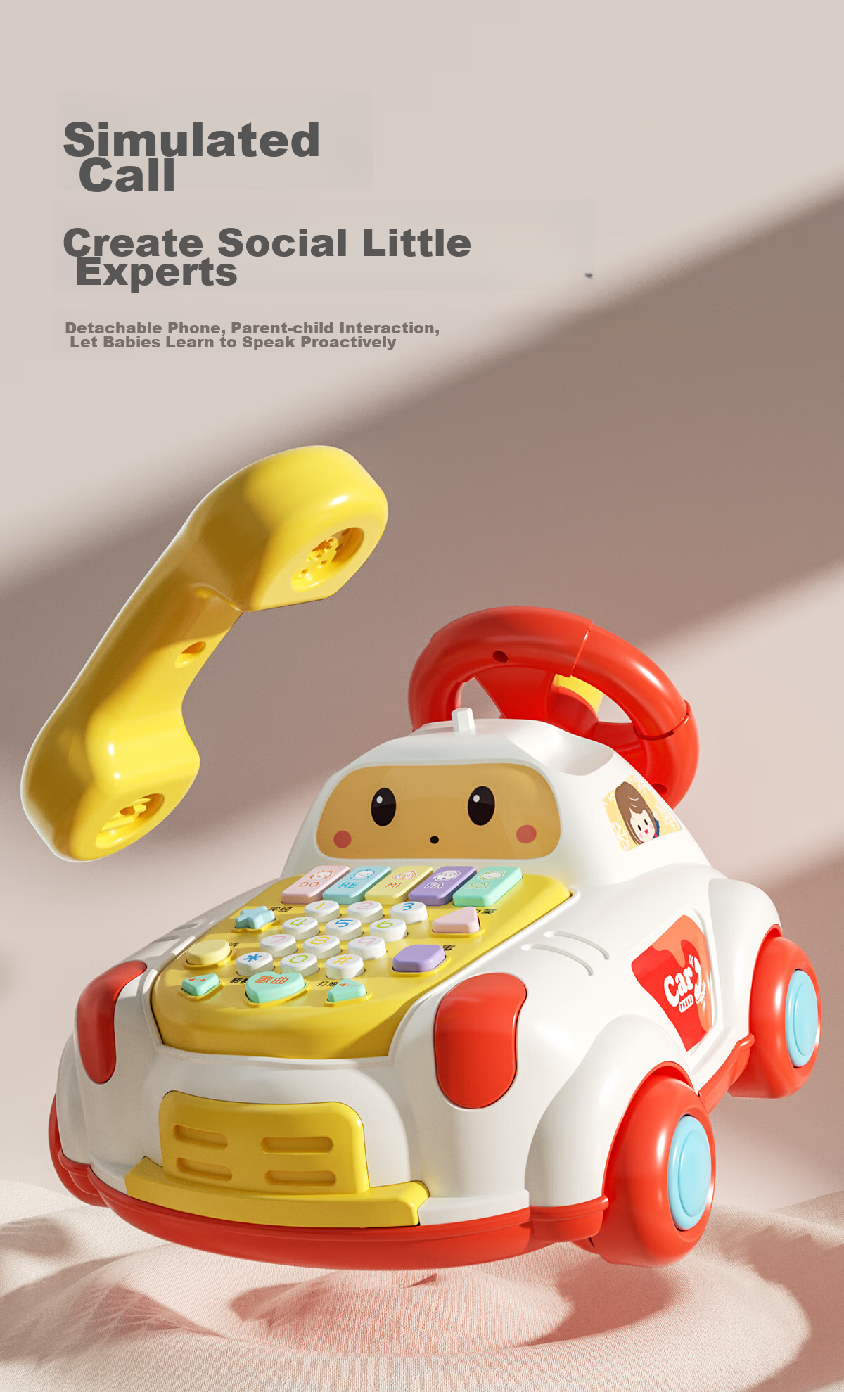 Xinge Children's Telephone Toy, Baby Early Education, Multifunctional Realistic Landline Phone, Car-Themed Birthday Gift for Toddlers 10