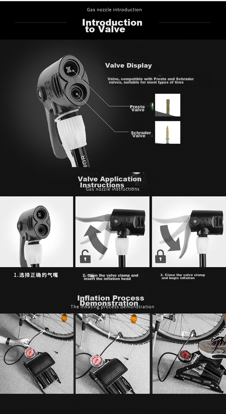 HONOR N Pedal Air Pump for Bicycle, Electric Bike, Home Use, Car, High Pressure Gauge 3