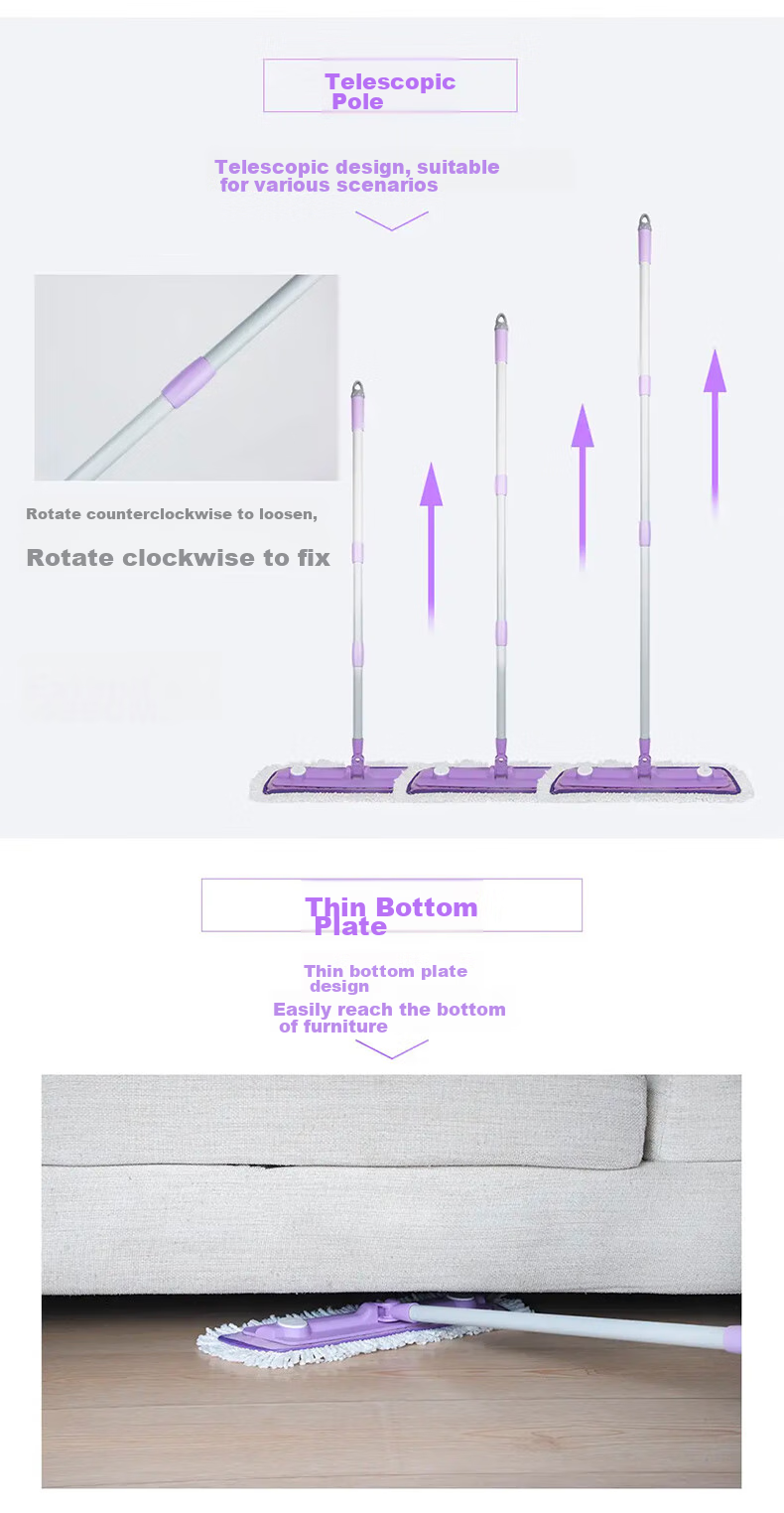 MIAOJIE Flat Mop, 44cm Handle Length, 129cm Total, 1 Cloth, Ultra-Fine Fiber, Household All-In Lazy Mop 5