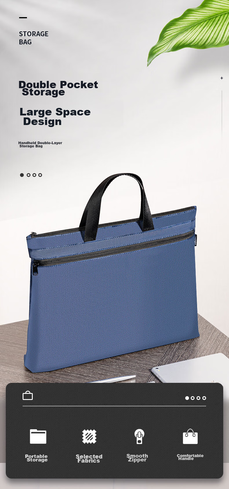 Deli Double-Layer Business Bag/document Bag/briefcase/zipper Pouch, Handbag for Men And Women, Business Meeting Bag, Portable Document Storage Bag, P05840A Black 1