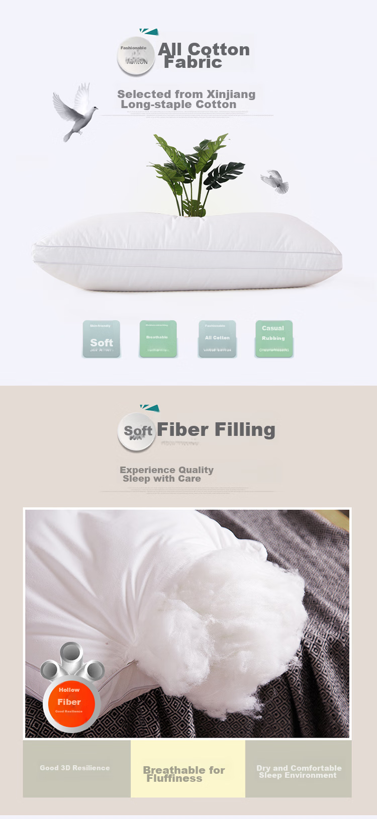 Hengyuanxiang All-Cotton Pillow, down Alternative, Washable Pillow Core, Summer Cervical Pillow, Hotel Sleep Soft Whole Head Single Pillow, 48*74cm 3