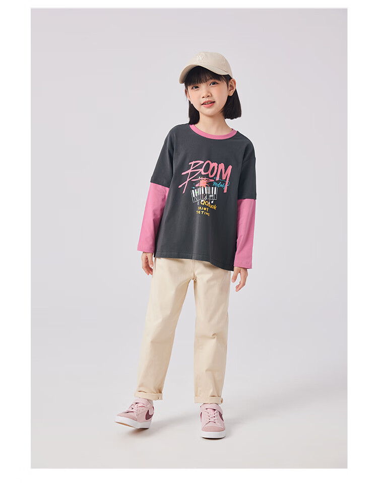 QQ DUCK Children's Clothing Girls' Long-Sleeve T-Shirt Undershirt Youth Wear Music Party White; 130 22