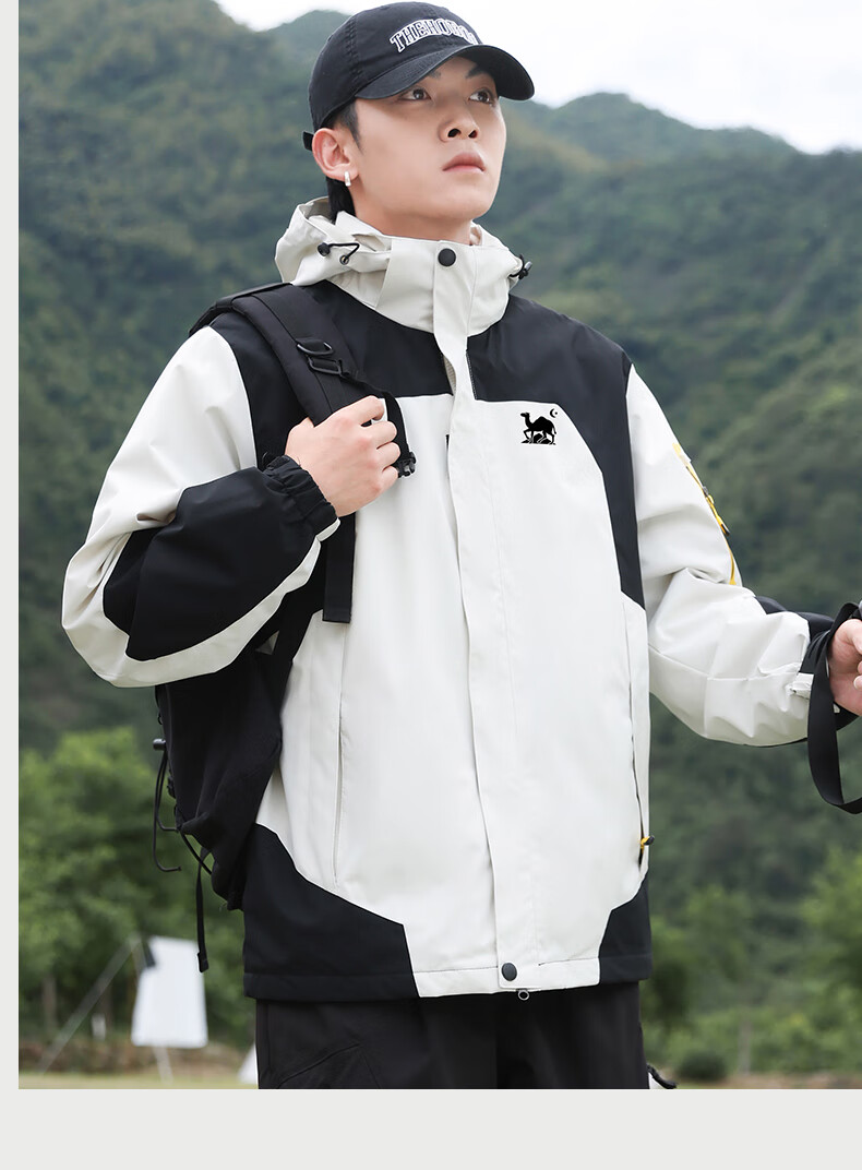EASTERN CAMEL Couple's Three-In Outdoor Jacket for Men And Women with Detachable Windproof Layer, Black Three-In 3XL 11