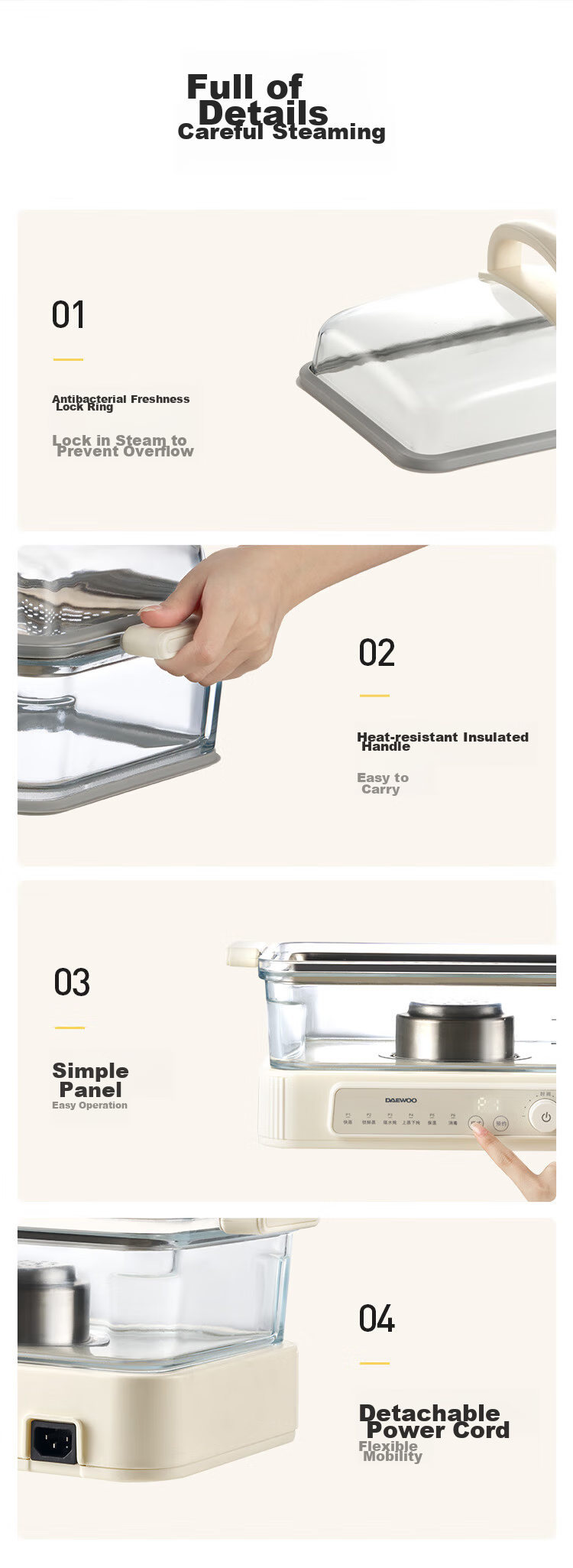 DAEWOO [Selected by Procurement And Sales] Multifunctional Electric Steamer Pot for Stewing And Steaming All-In Food-Grade Glass Transparent No Plastic Household Multi-Layer Steam Pot Stainless Steel Plate S22 18