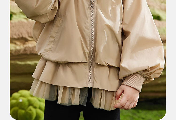 ASK JUNIOR Children's Outerwear, Girls' Autumn Jacket, Toddler Cardigan, Casual Versatile Hooded Top, Khaki Color, Size 130 10