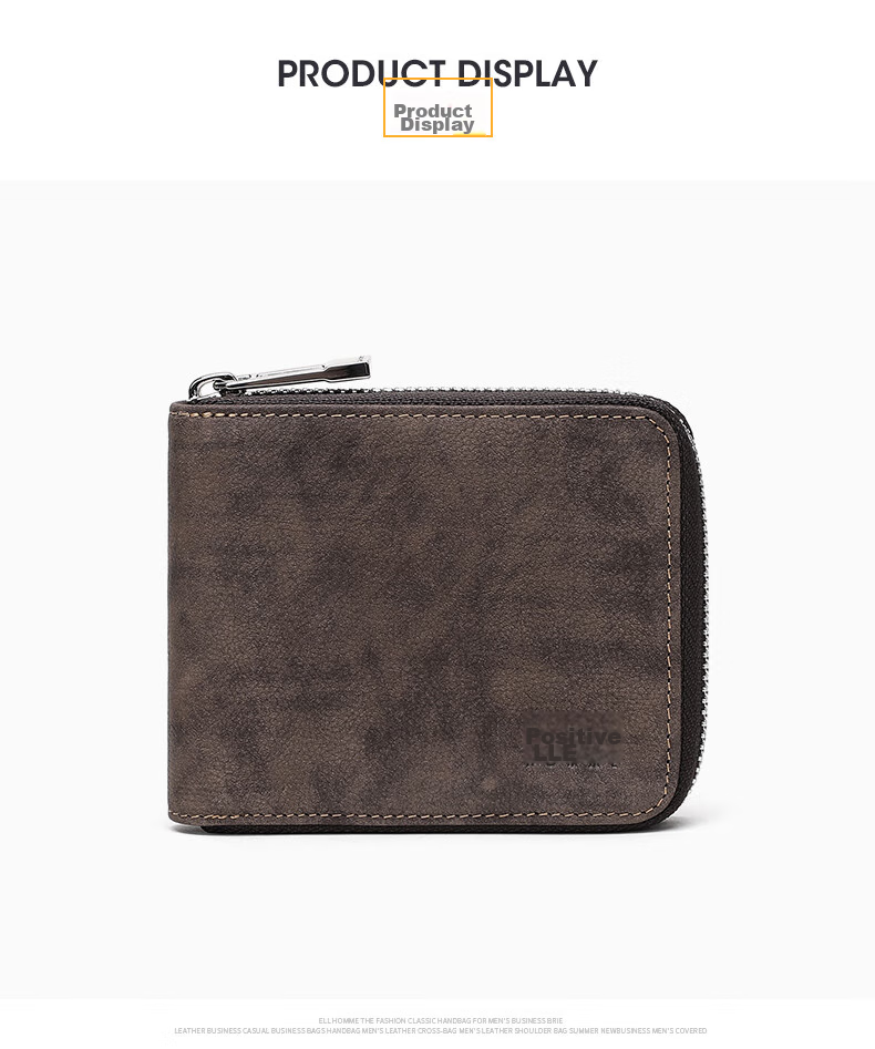 ELLE HOMME Men's Fashionable Short Wallet, Top-Grain Leather Zipper Coin Purse 4426 Brown, Birthday Gift for Me 6