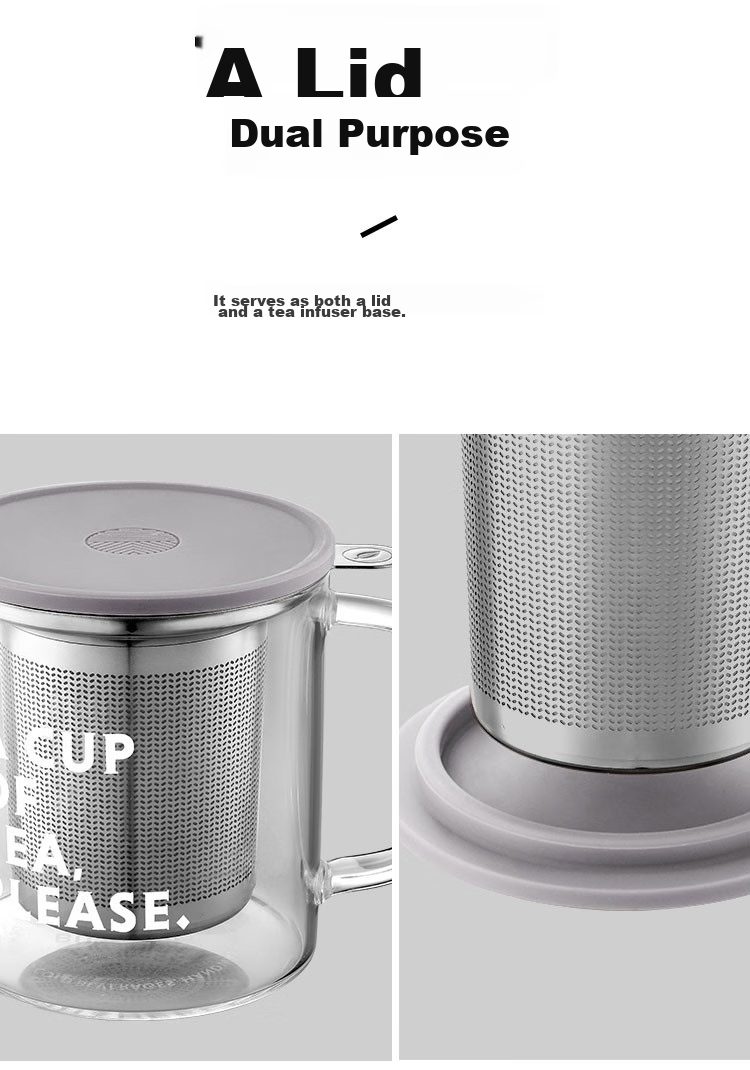 Buydeem Tea Infuser Glass Cup, Office Tea Filter Cup, High Borosilicate Tea Steeping Cup, Gray Feather Color 15