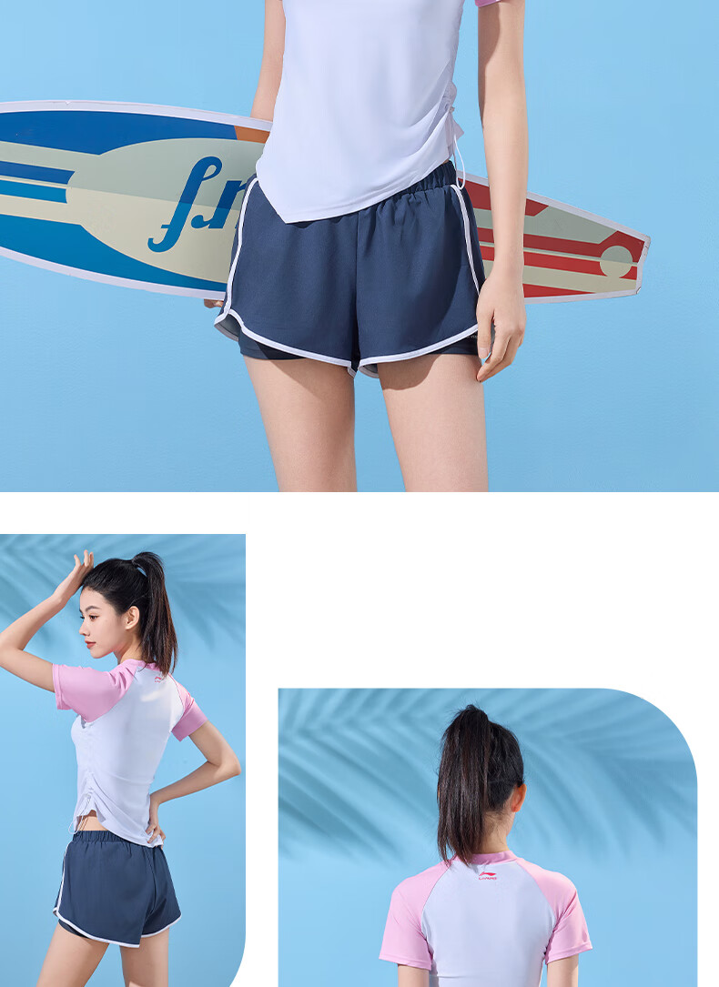 Li-Ning Women's Swimsuit, Sports Casual Two-Piece Boyshort Swimwear, Tummy Control Slimming Hot Spring Swimwear 465 Pink XXL 16