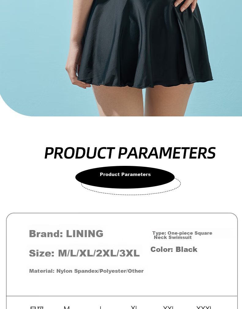 Li-Ning One-Piece Swimsuit for Women, Dress-Style Slimming Swimwear, Comfortable Breathable Hot Spring Resort Swimwear 088 Black M 11