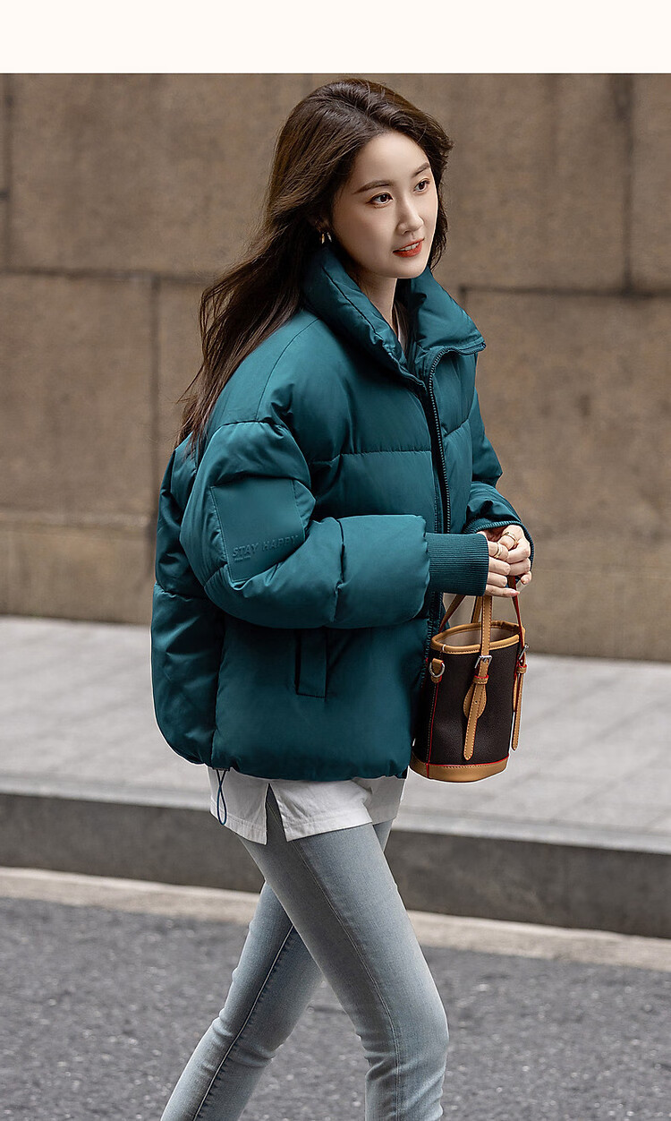 Fluffy Small Bread Winter Lightweight Warm Stand Collar Two-Way Wearing Cotton Jacket with Drawstring Short Women's Cotton Coat 27