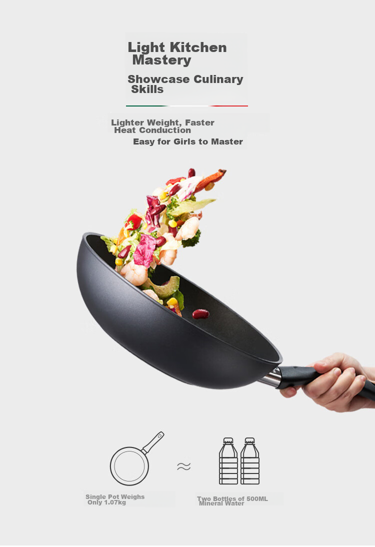 BALLARINI Non-Stick Wok, Imported Stir-Fry Pan, Chinese Cooking Pot, Specially Designed for Gas Stoves, 28cm Leiyato Series 9