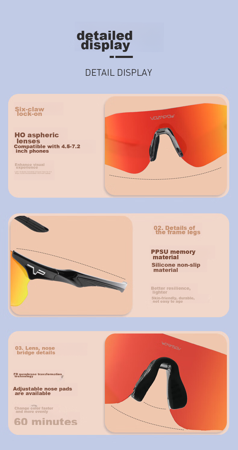 VOZAPOW Professional Marathon Running Glasses Frame, Photochromic Day And Night Dual-Use Trail Running Sports Cycling Goggles for Me 13