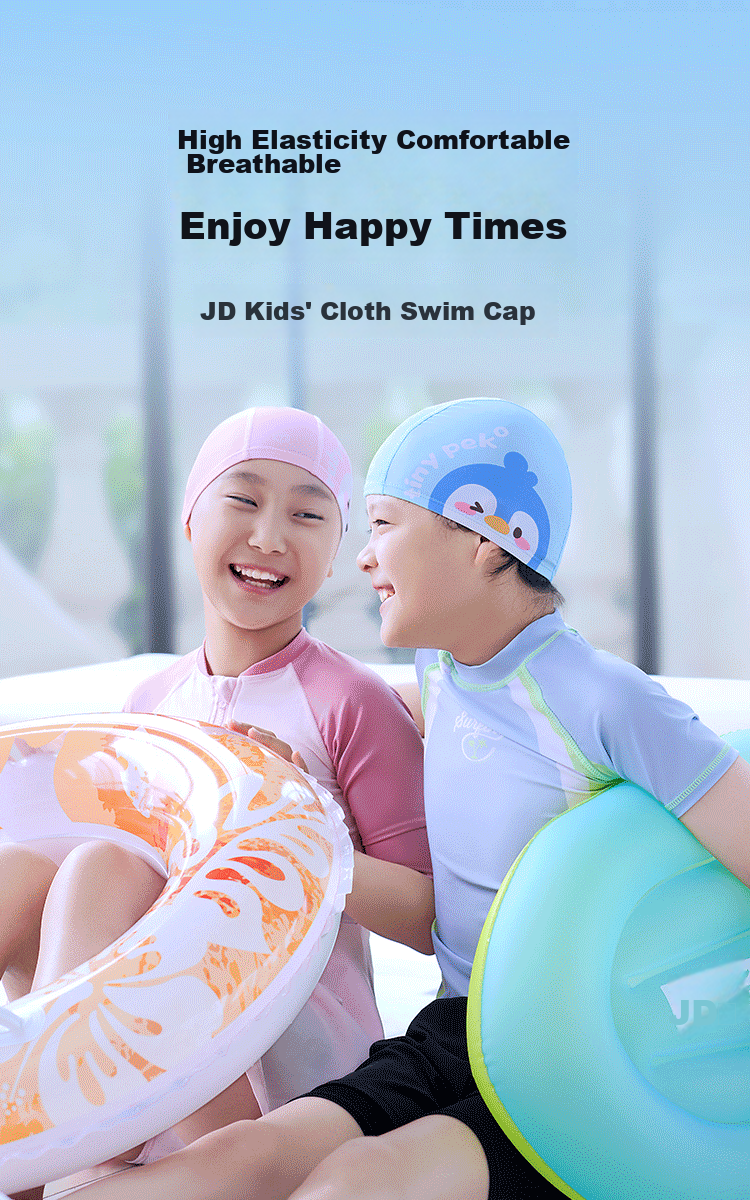 JD Original Children's Swim Cap, Soft Comfortable Cute Swimming Cap for Boys And Girls, Cartoon Print Fabric Cap, Fun Blue 2