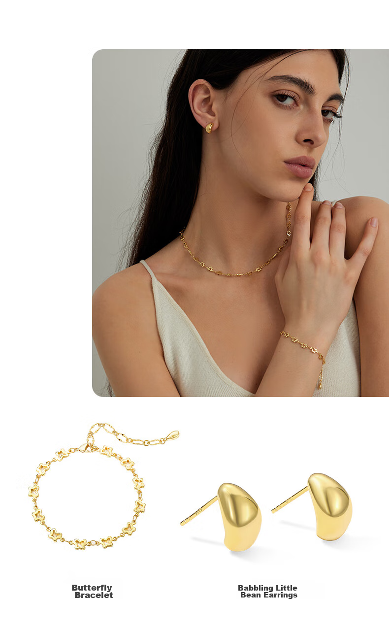 Arsis Free-Style Flowing Small Bean Ear Studs for Women, Original Design Earrings, Gift for Girlfriend, Gold Color 8
