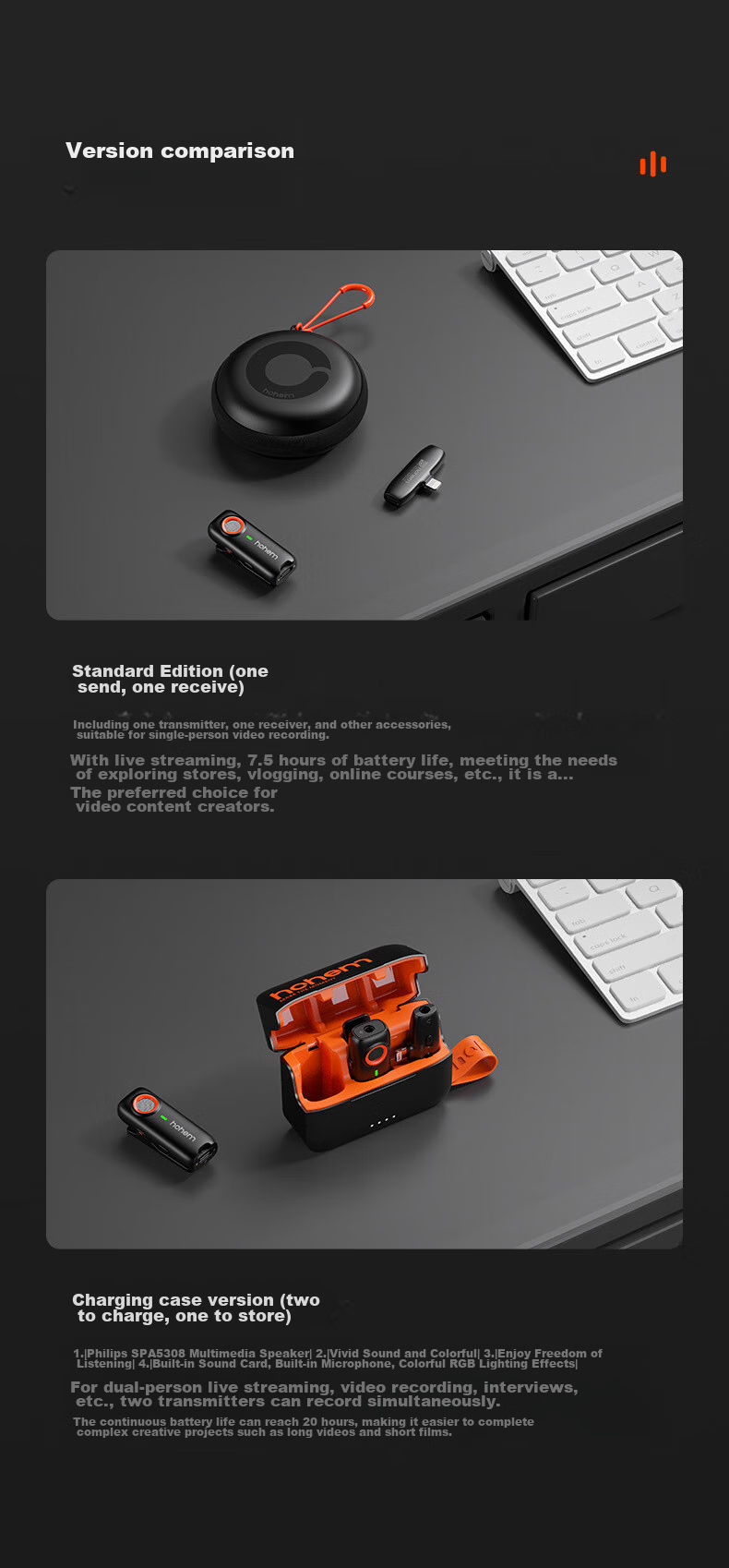 Hohem Mic01 Wireless Microphone, Clip-On Microphone for Live Streaming, Audio Pickup Device for Mobile Phones, Streamer Equipment, Douyin Short Video Recording, Noise Reduction Camera, Compatible with Apple 16 And Android 7