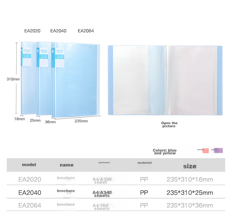 COMIX A4/10 Bags (20 Sheets) Horizontal File Folder/pocket File Organizer/Loose-Leaf Binder/Document Storage Pouch Office Supplies Blue EA2020 2
