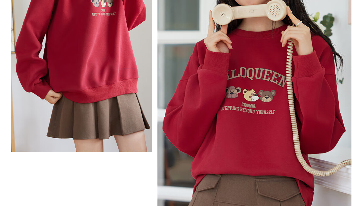Halo Queen Women's Sweatshirt, Spring And Autumn Round Neck, Little Bear Christmas Outfit, Fashionable Loose Top Jacket H143W1002 34