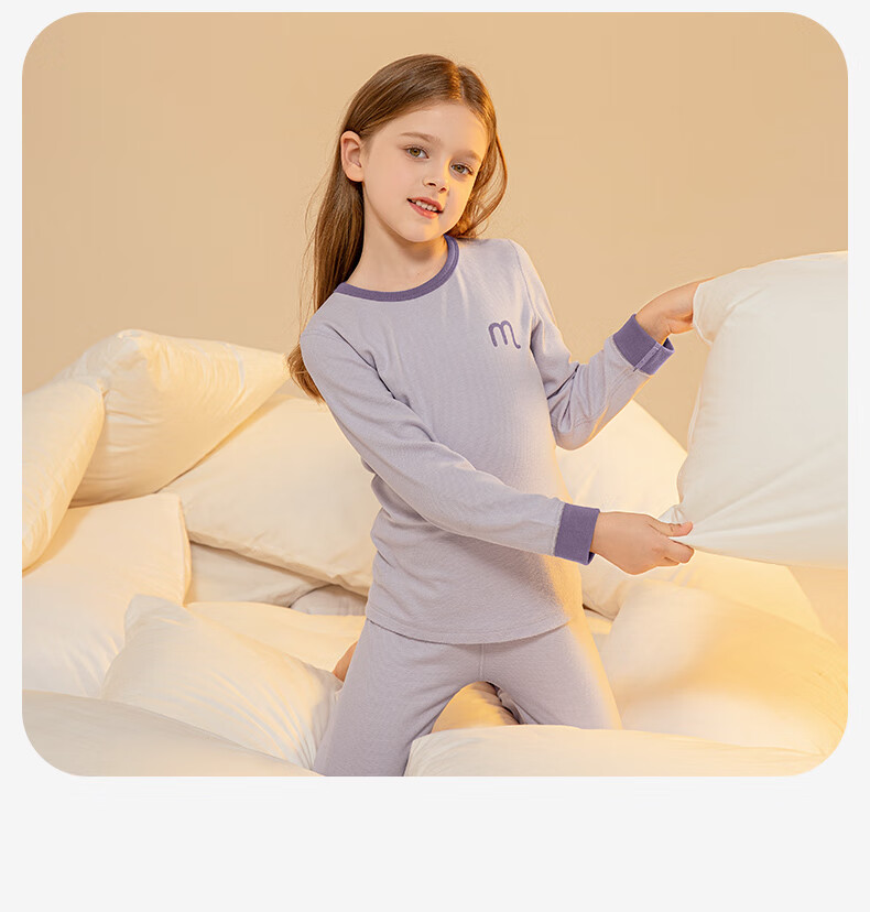 YING BO LUN Thermal Wool Heating Boys and Girls Long Johns Set Autumn Clothes Round Neck Pajamas 81117 Purple Size 110 10