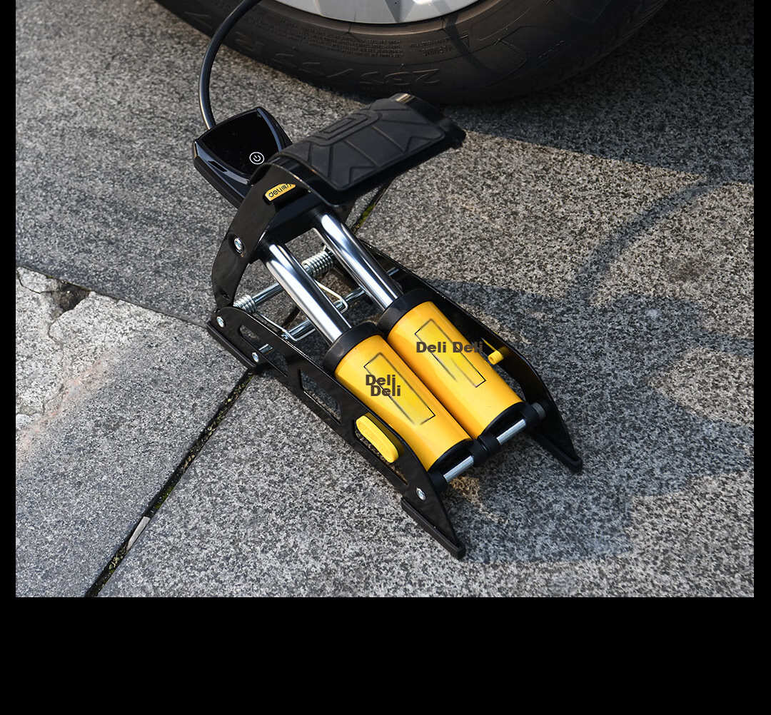 Deli Dual-Cylinder Foot Pump, Car Bicycle Basketball Bike Inflator, Road Bike Pump with Gauge 28