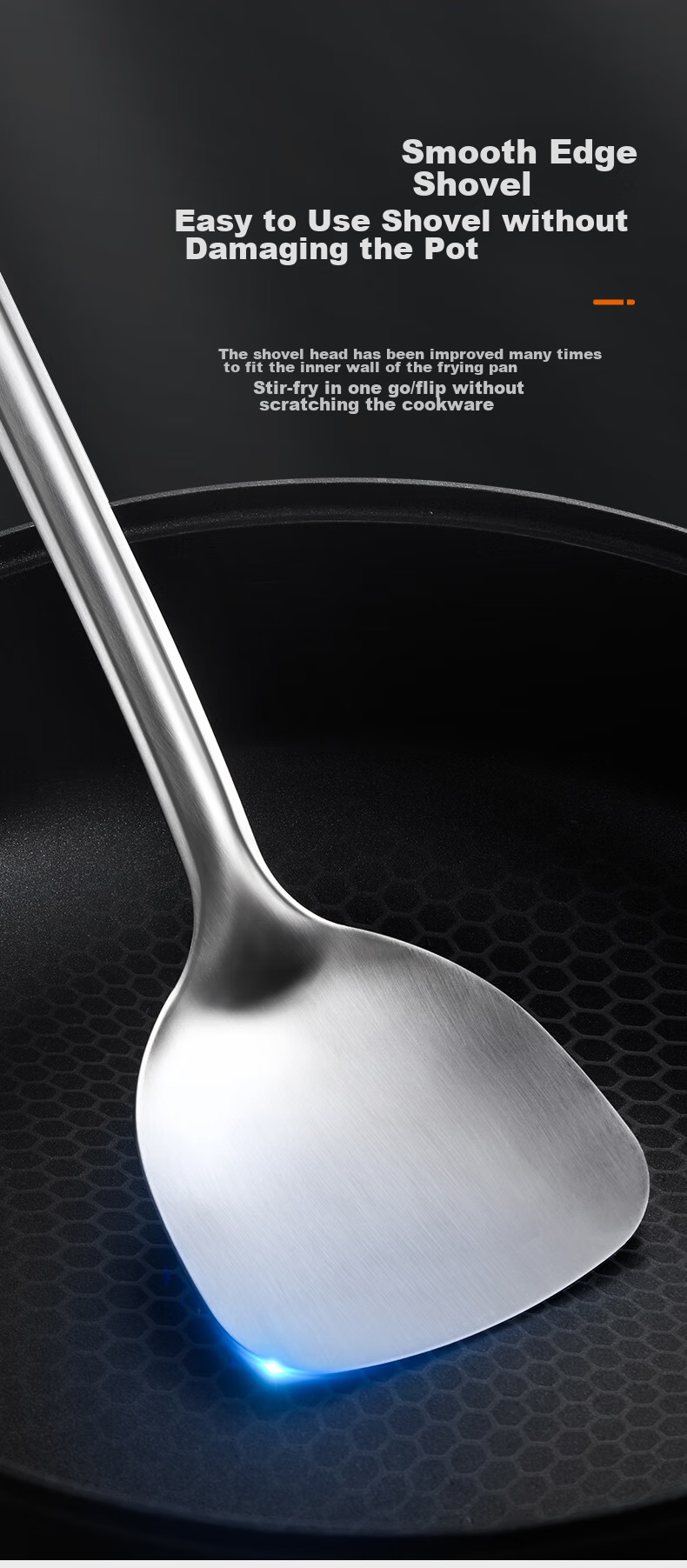 Joyoung Kitchen Spatula, 316L Stainless Steel Cooking Ladle, Heat-Resistant Wooden Handle, Specially Designed for Wok Cooking, Chinese-Style Spatula 13