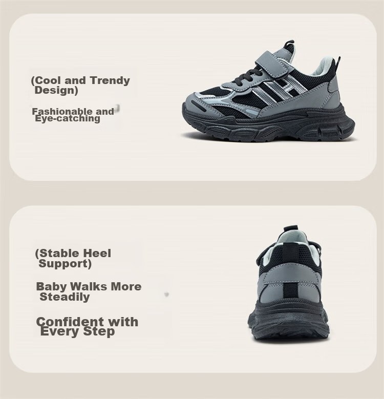 SNOOPY Boys' Sneakers, Versatile Lightweight Running Shoes, Big Kids' Dad Shoes, 7882 Black And Gray, Size 34 9