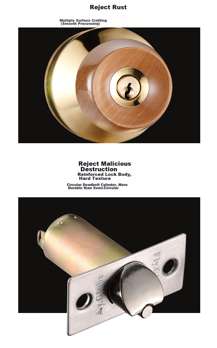 Fly.Globe Spherical Lock, Indoor Bedroom Door Lock, Beech Wood Ball Lock FQ-5831WD, Back-To Seaso 9