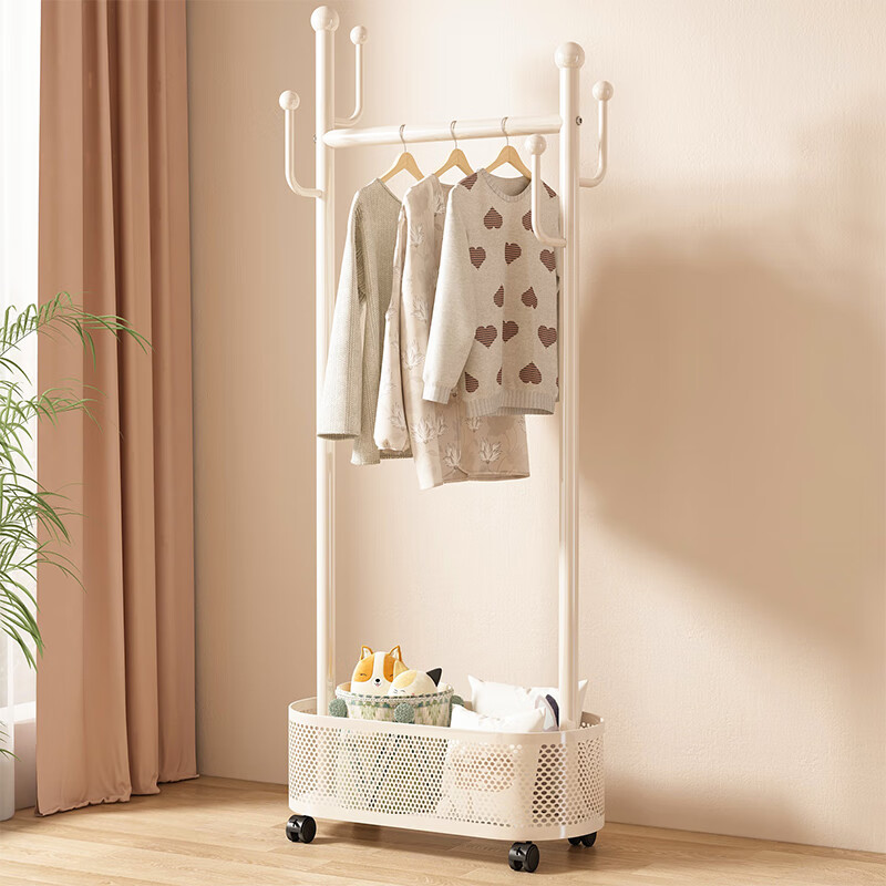 Shengnuoyilin Floor-Standing Coat Rack with Wheels, Movable Clothes Hanger, Simple Bedroom Coat Stand, Home Use Garment Rack, White, 60cm