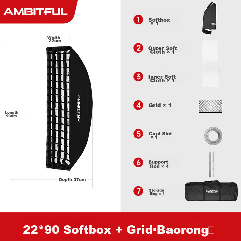 AMBITFUL 22*90cm Square Softbox, Square Reflector Box with Yongke Port, Square Softbox for Photography Studio, Flash Softbox, Soft Light Cloth, Foldable Portable Softbox