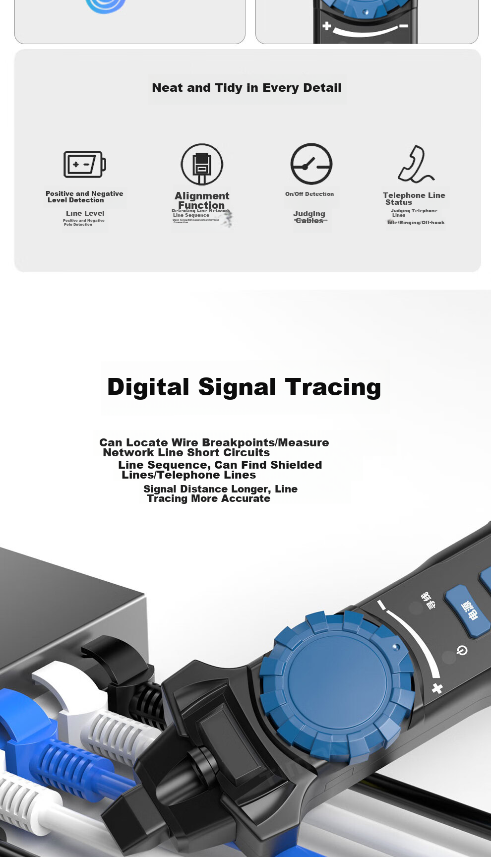 TIMON Network Cable Tester, Multifunctional Telephone And Network Line Tracer, Cable Tester, Wire Connector, Line Finder Tool, Continuity Tester, Anti-Interference, 60V Voltage-Resistant Cable Testing Kit 3