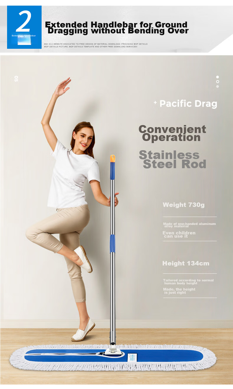 MEIJIARIJI Flat Mop, Commercial Large Dust Pusher 110cm with 1 Cloth, Cotton Yarn Canvas Wet And Dry Dual-Use Tile Absorbent Cotton Gauze 7