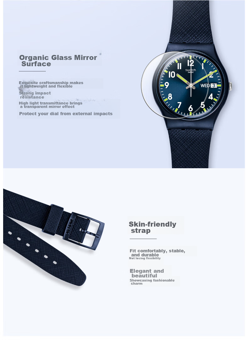 Swatch Swiss Watch, Dual Calendar for Middle And High School Students' Exams, Men's Quartz Wristwatch, Graduation Gift, Gentleman Blue 2.0 3