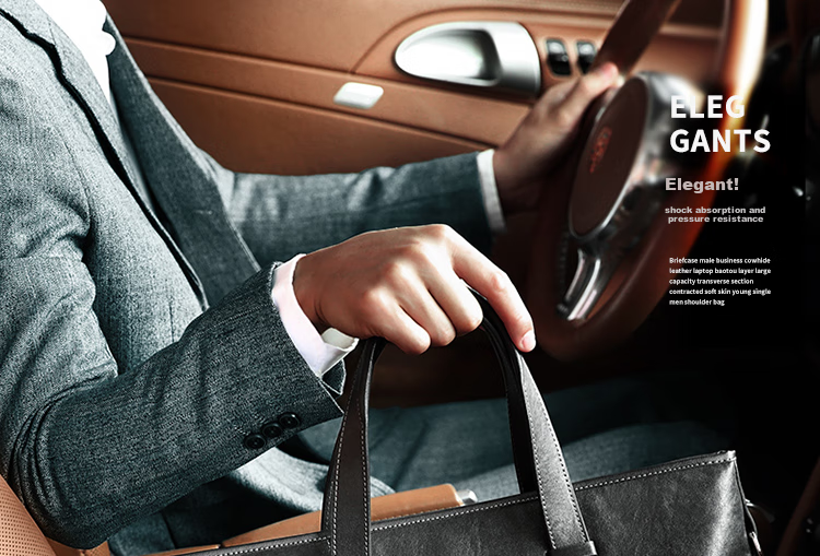 GOLF Briefcase, Men's Business Top-Grain Leather Handbag, Large Capacity Laptop Bag, Fashionable Horizontal Style Shoulder Crossbody Bag 1