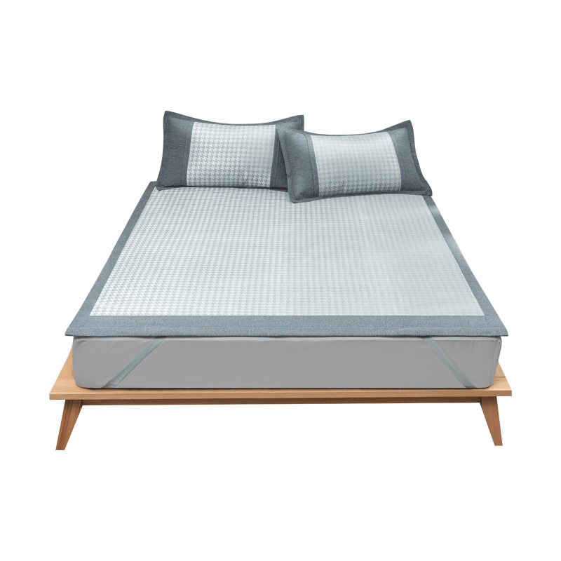 JD Original 600D Encrypted Jacquard Cooling Mat, Cool Ice Silk Mat Three-Piece Set, Washable Soft Cooling Mat 1.5*2m Gray