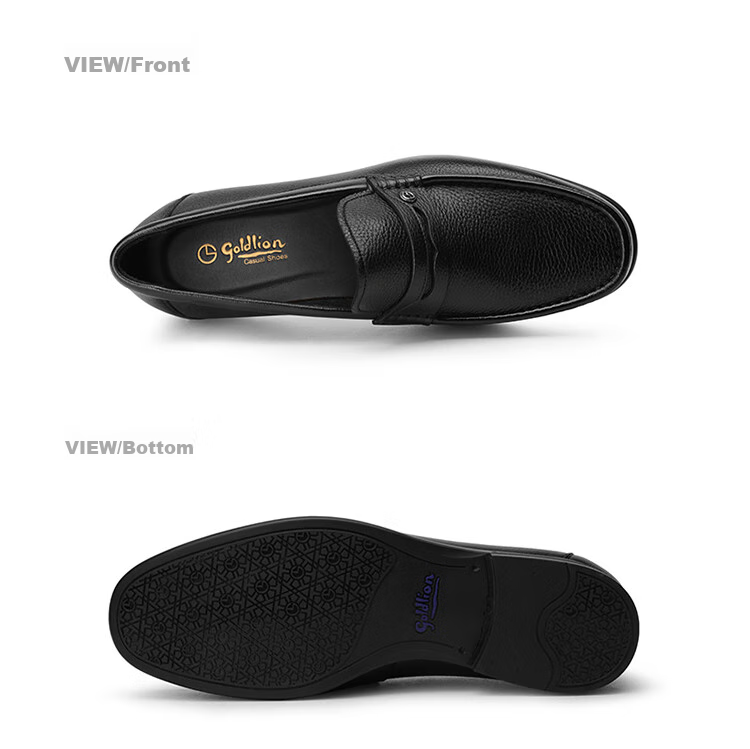 Goldlion Men's Loafers, Leather Shoes, Lightweight Comfortable Slip-On Business Casual Shoes, G521310528AAA, Black, Size 42 24