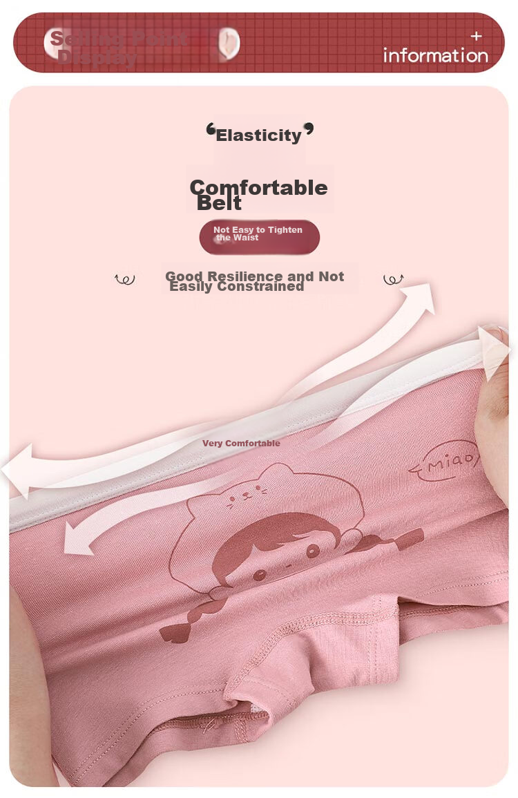 Bingxuemumian Girls' Underwear, Class A Quality Cotton, Antibacterial Crotch, Boxer Briefs, Sweat-Absorbing And Breathable, for Older Children, Square-Cut Shorts 12
