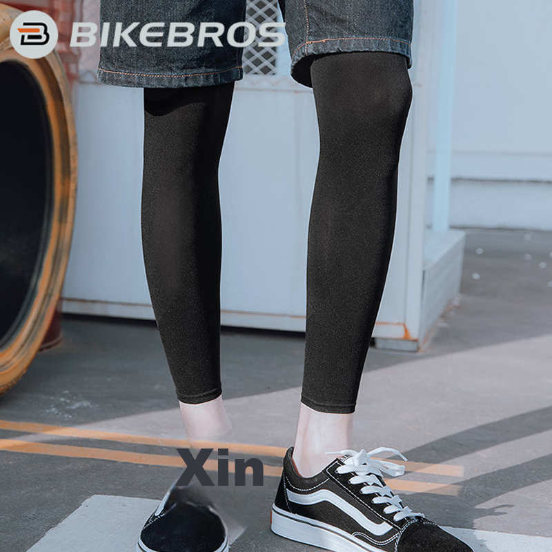 BIKEBROS Ice Silk Sun Protection Leg Sleeves, Cycling Sports Knee And Leg Guards, Outdoor Running Leg Protectors, Foot Covers [Black One Pair]