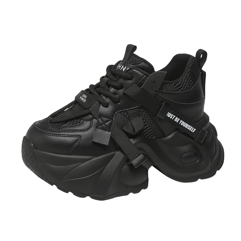 Daphne Retro Platform Hidden Height Increase Dad Sneakers for Women Slimming and Height Enhancing Casual Sports Shoes Black Size 35