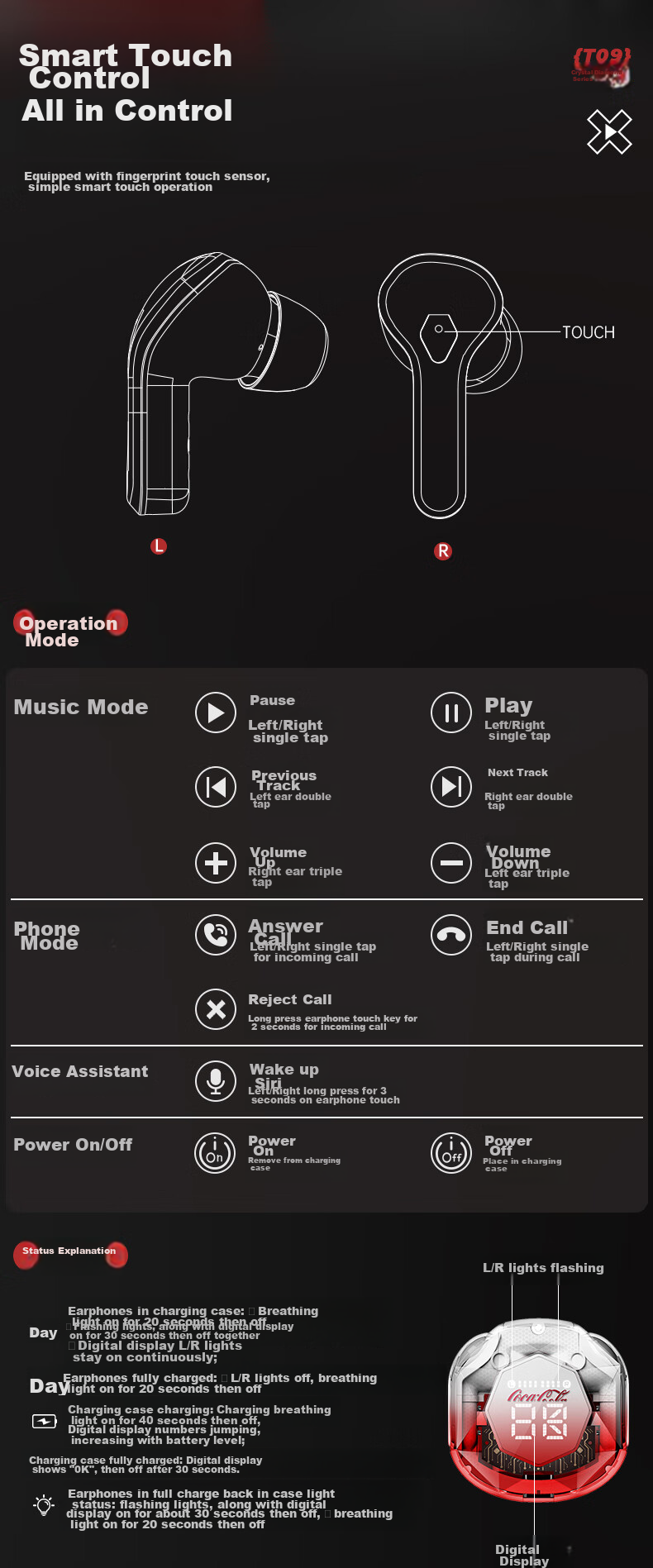 Coca-Cola K-01 Clip-On Bluetooth Wireless In-Ear Gaming Sports Running Earphones Long Battery Life Compatible with Apple Huawei Xiaomi 11