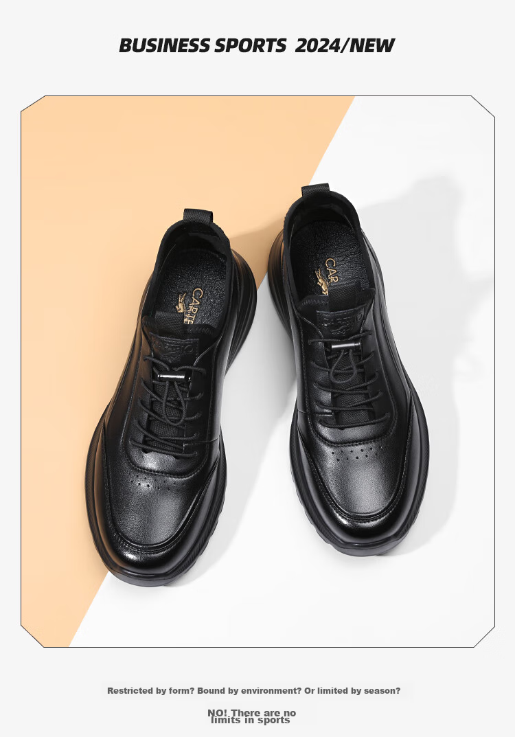 CARTELO Genuine Leather Men's Shoes, Business Casual Sports New Style for Autumn And Winter, Soft Thick-Soled Versatile Commuter Work High-End Black 38