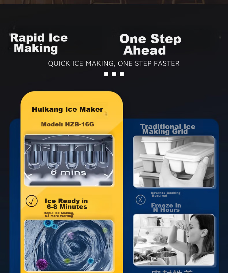 Hicon Ice Maker for Home Use, Small Dormitory Ice Machine, 15KG Bullet Ice, Automatic Cleaning, UV Disinfection + Antibacterial Inner Tank, Home Use Handheld Ice Maker, Ice Cube Maker 6