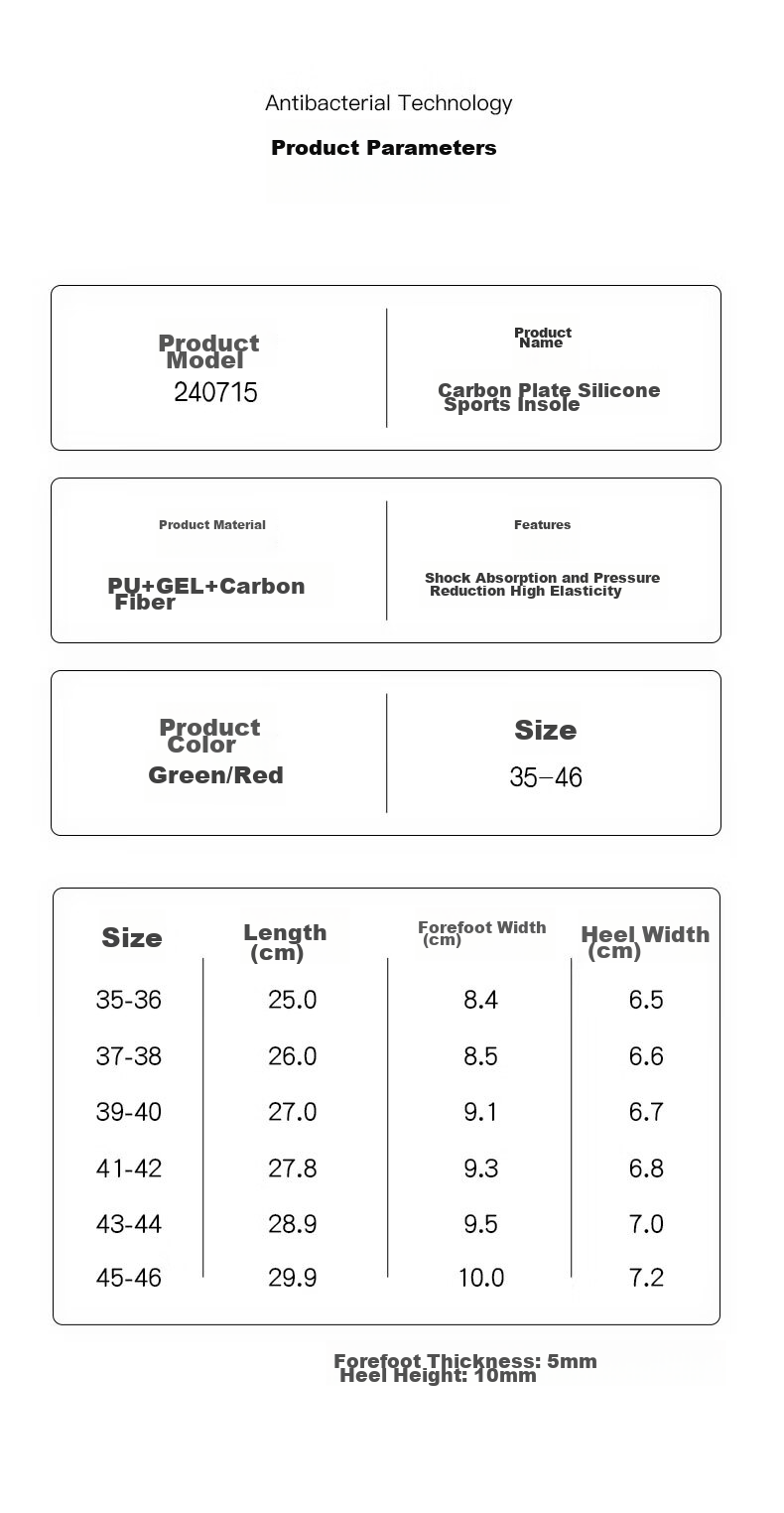 Maigaole Racing Shoes Insoles for Marathon, Full-Length Carbon Plate, Running Speed Enhancement And Rebound, Red, Size 39-40 11