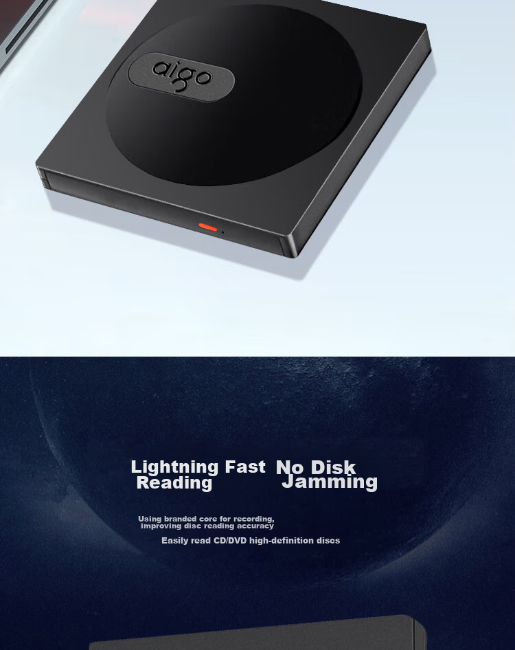 Aigo 8x Speed External USB Optical Drive, DVD External Burner, Portable Optical Drive, External Optical Drive, Laptop Portable External Read And Write All-In Black G200 10