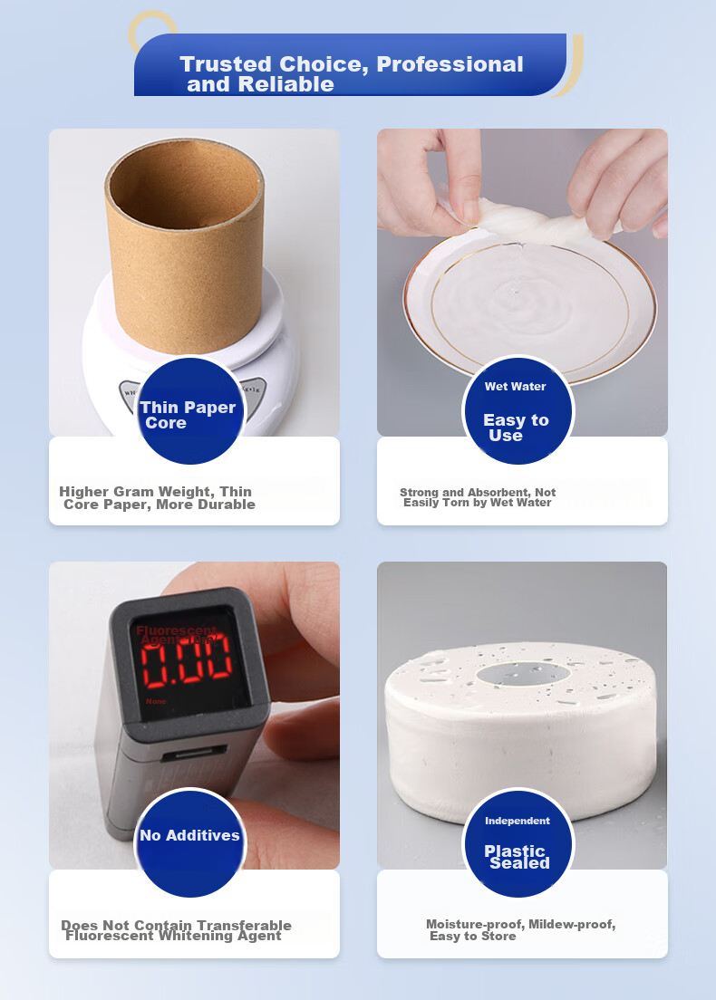 Zhiyue Toilet Paper Roll, 4-Ply, 380g*12 Rolls, Large Commercial Toilet Paper, Core-Wrapped Tissue Paper, Whole Box 8