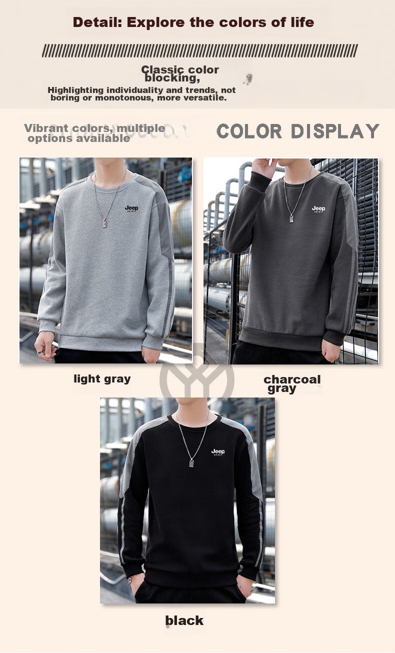JEEP SPIRIT Men's Sweatshirt, Spring And Autumn Long-Sleeve Casual Base Layer, Trendy Versatile Menswear, Black, XL 12