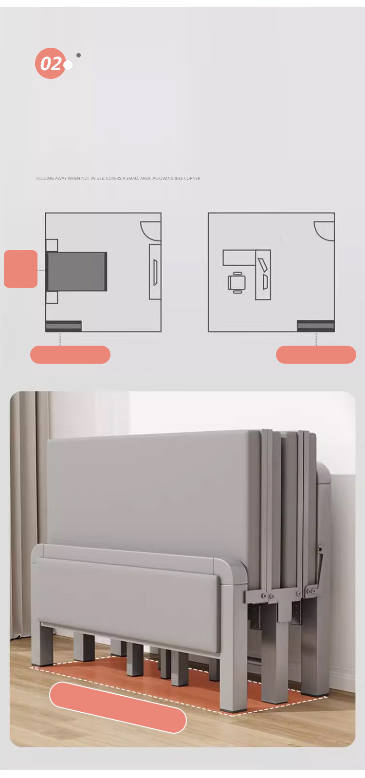 L&S Folding Bed Single Bed Office Nap Bed Home Care Bed Hard Board Bed BGC856 All Gray 120cm 8