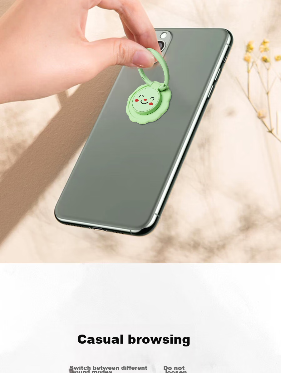 ESCASE Phone Stand, Ring Holder Desktop Live Streaming Ultra-Thin Ring Support Back Lazy Phone Holder IPhone12 Huawei Stand Watch TV Cute Smiley Face Style Elegant Black 8