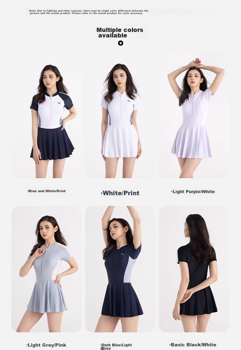 ANTA One-Piece Swimsuit for Women, Hot Spring Swimwear, New Style Skirt Design, Slimming for Curvy Figures, Tummy Control, Conservative, Plus Size, White, Size M 4