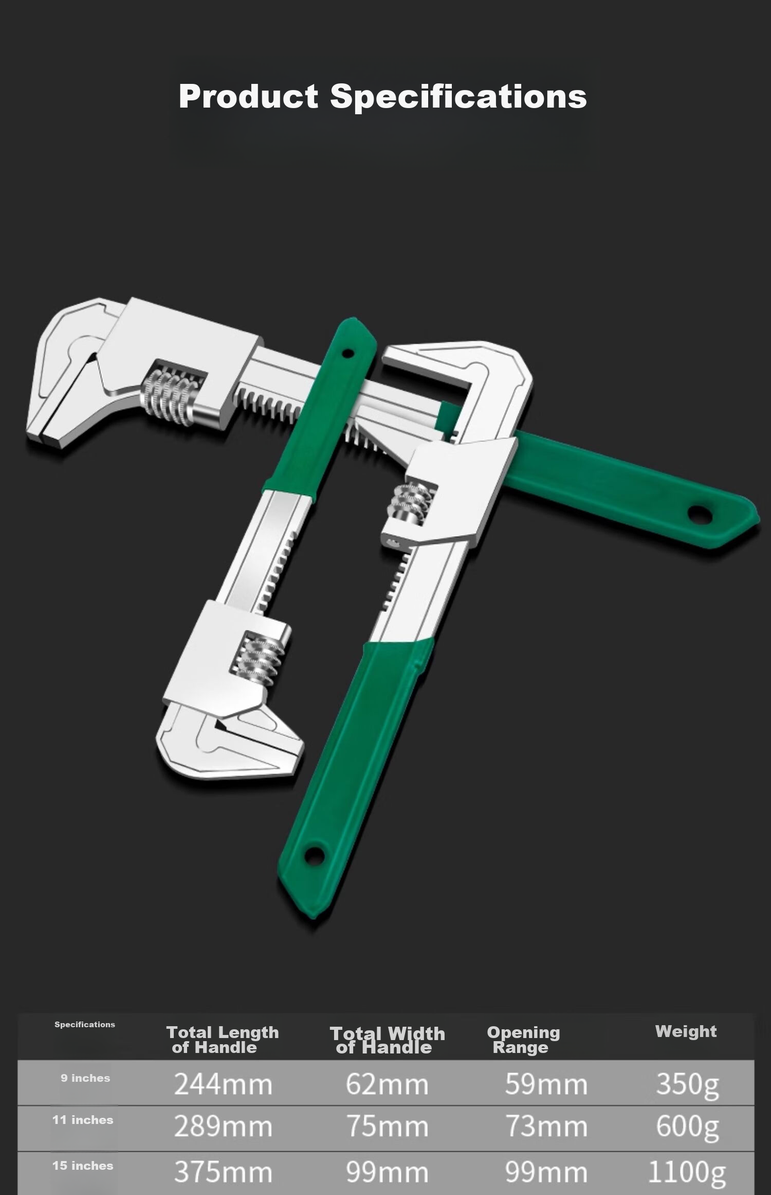 Dedong F-Type Adjustable Wrench, Multi-Functional, Wide-Mouth, Right-Angle, Universal Pipe Wrench, Pipe Pliers Tool, Large Diameter 15